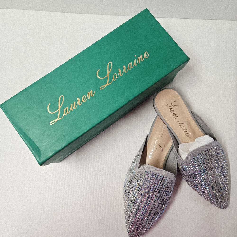 Lauren Lorraine Sparkling Silver Mules Size 6 NWT Sharon